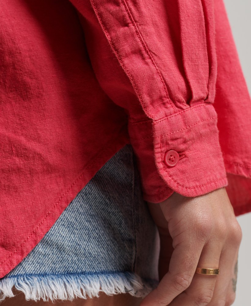 casual linnen boyfriend-shirt in frambozenroze