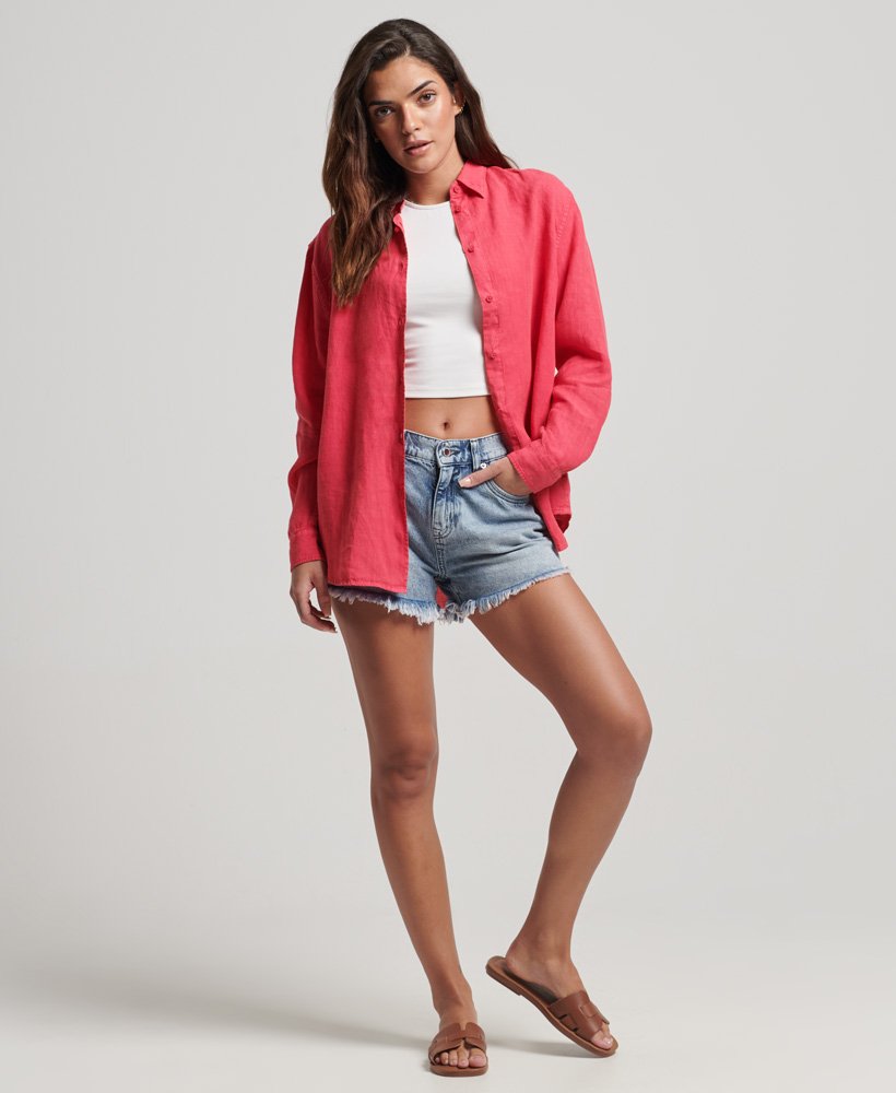 casual linnen boyfriend-shirt in frambozenroze