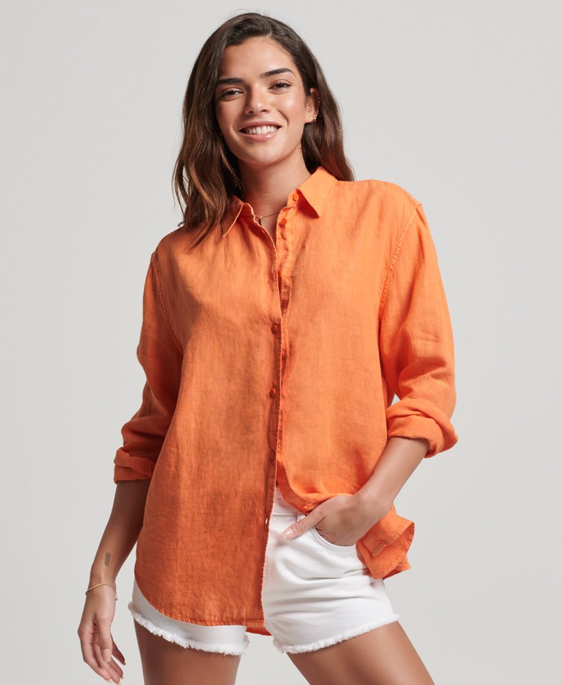 casual linnen boyfriend-shirt in jaffa-oranje