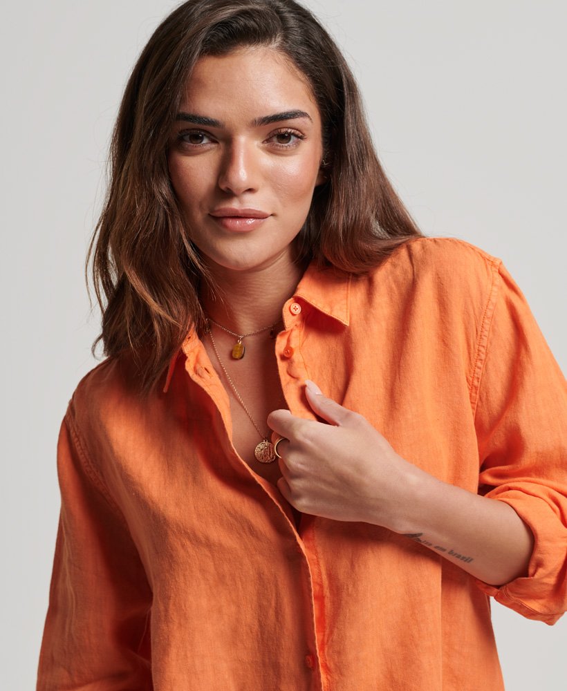 casual linnen boyfriend-shirt in jaffa-oranje