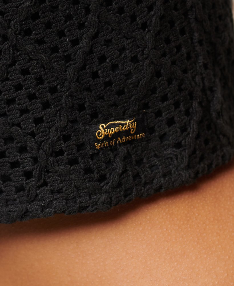 vintage crop top van gehaakt materiaal in zwart