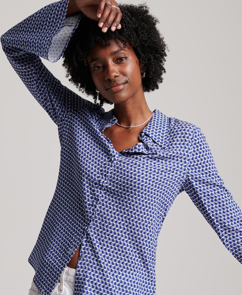 studios seventies shirt in listellos marineblauwe geometrische print