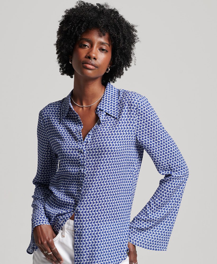 studios seventies shirt in listellos marineblauwe geometrische print