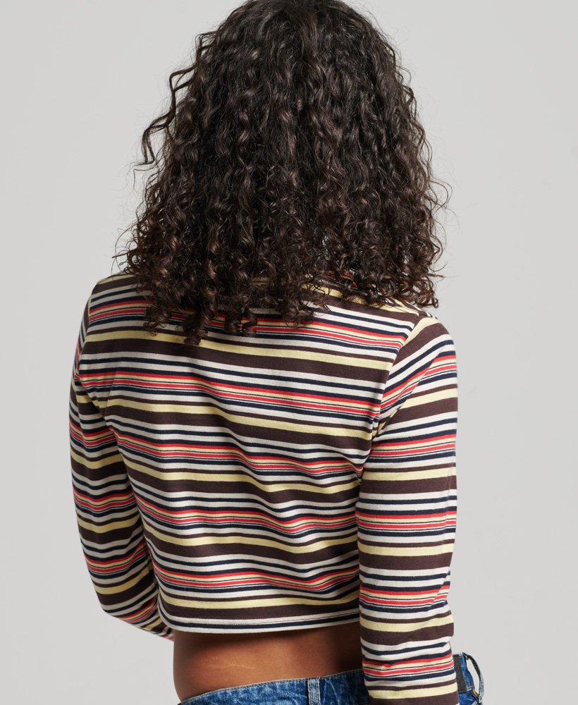 crop top met lange mouwen van biologisch katoen in vintage gestreepte bruine tinten.