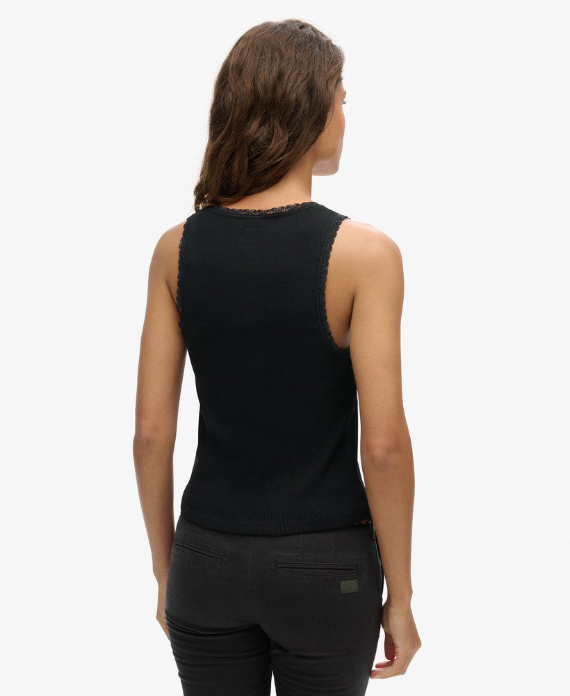 athletic essentials vestje met kanten afwerking in zwart