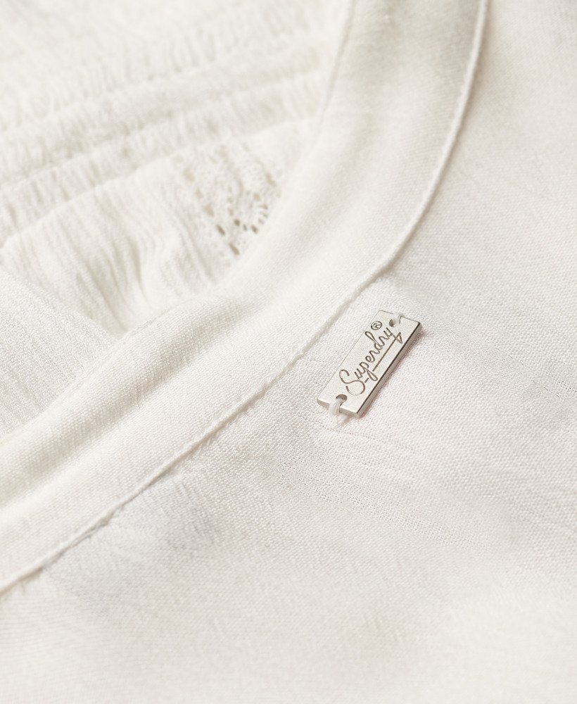 blouse met lange mouwen en kanten afwerking in ecru