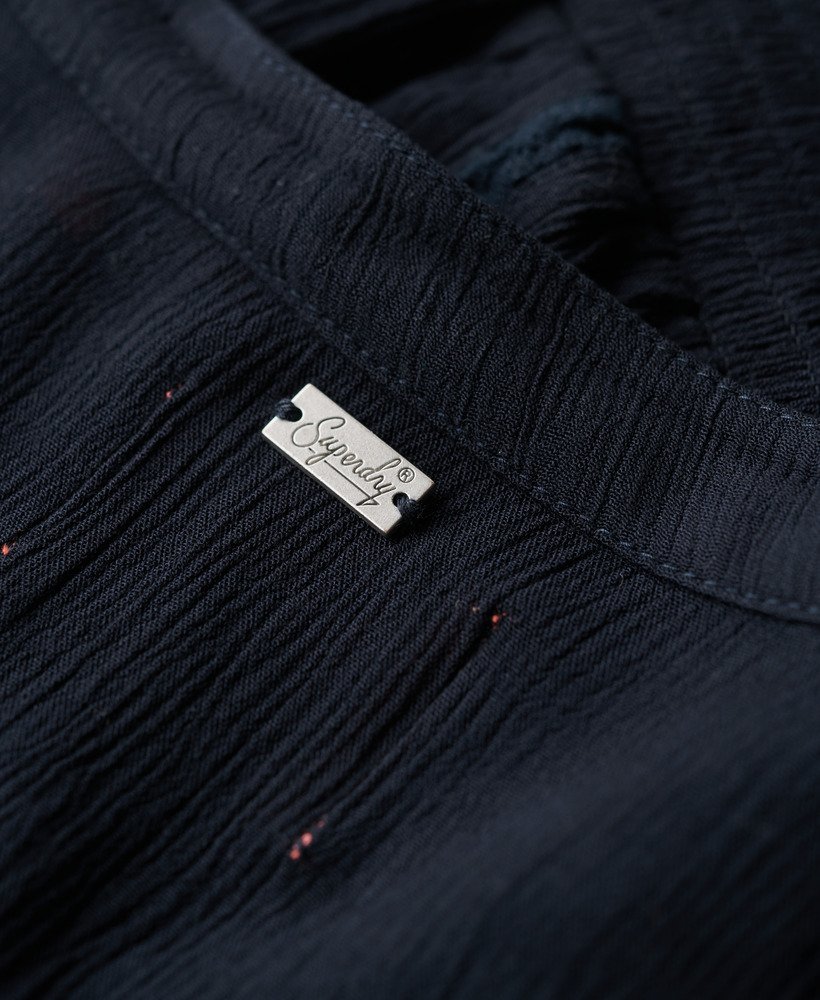 blouse met lange mouwen en kanten afwerking in eclipse navy