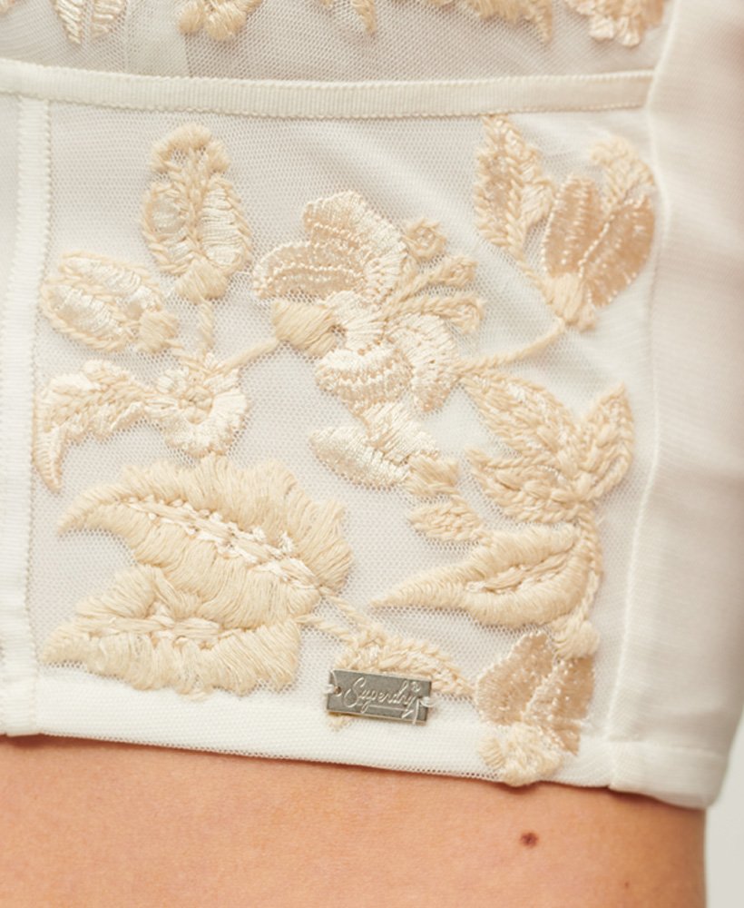 korsettop met bloemenborduurwerk in urban cream