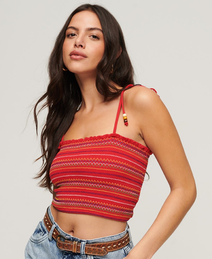 geborduurd geplooid cami-topje in risk red