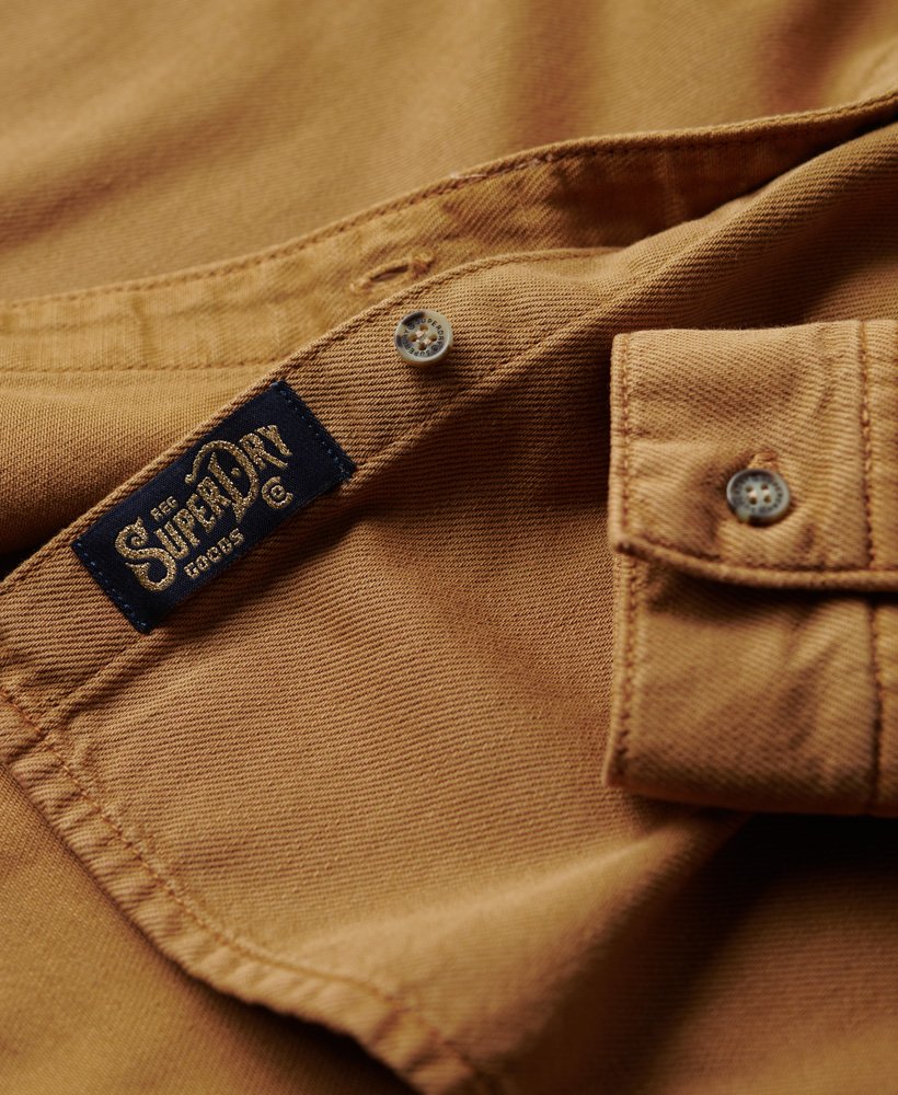 oversized denim shacket in karamelbruin.