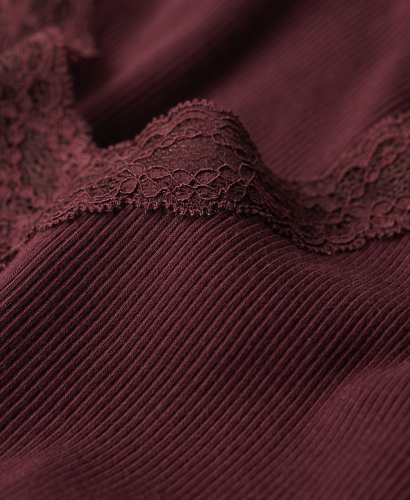 biologisch katoenen essential rib lace cami top in port red