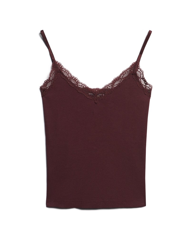 biologisch katoenen essential rib lace cami top in port red