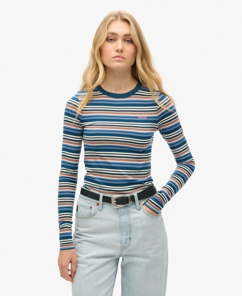 gestreept shirt met lange mouwen in blauwe flessenstreep