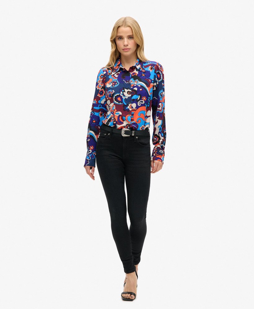 getailleerd overhemd met print uit de jaren 70 in cindy blue.