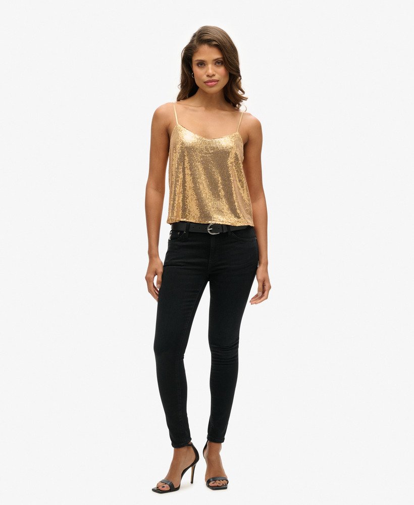 cami-topje met pailletten in champagnekleurige goudkleurige uitvoering