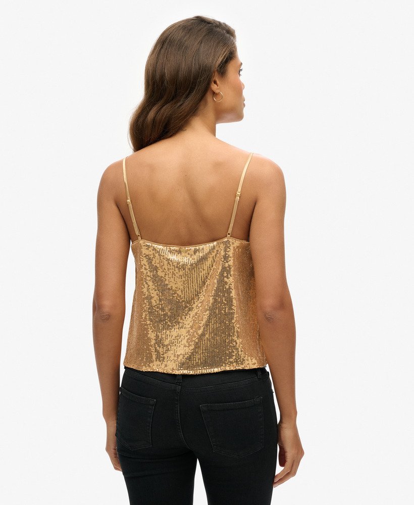 cami-topje met pailletten in champagnekleurige goudkleurige uitvoering