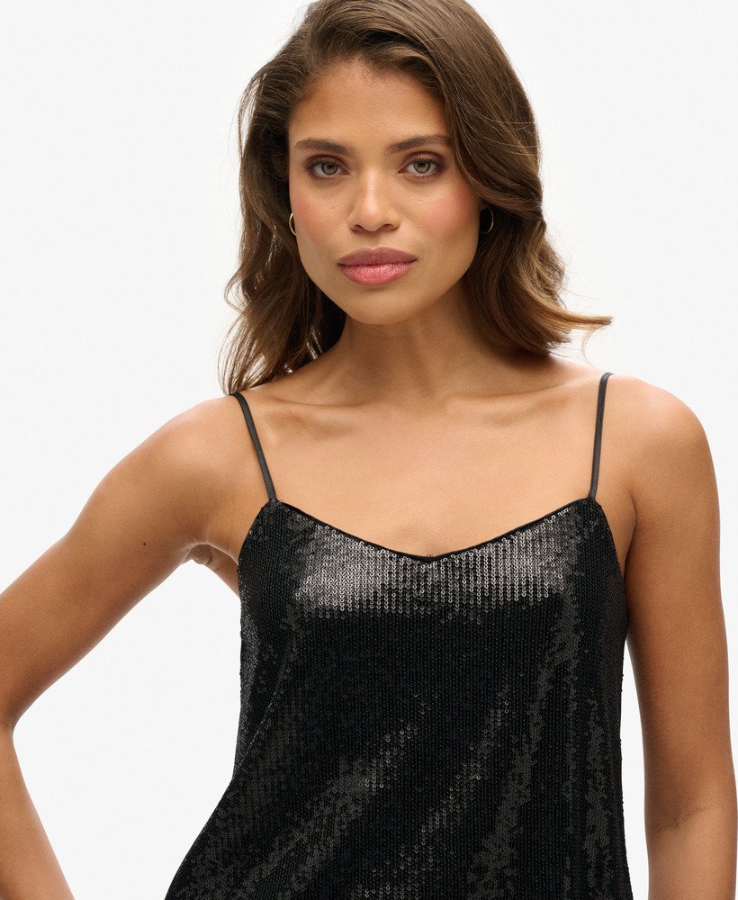 cami-topje met pailletten in zwart