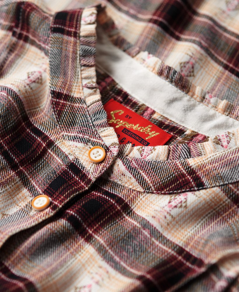 blouse met lange mouwen en ruitpatroon in rood jacquard.
