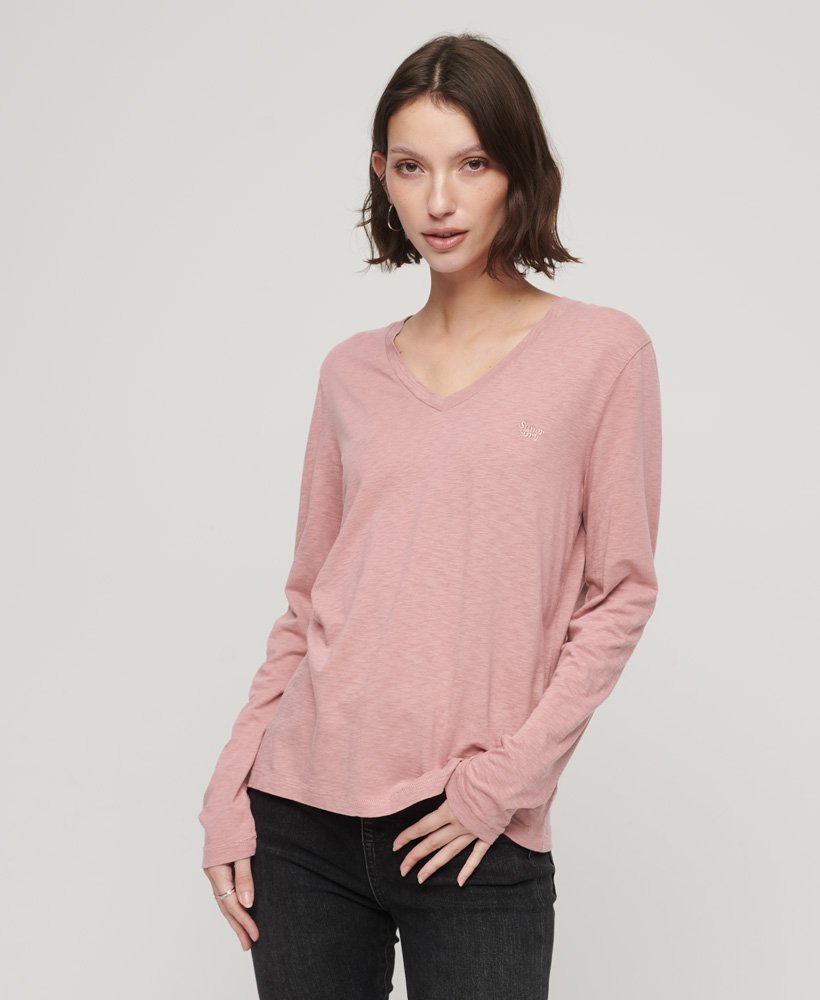 jersey top met lange mouwen en v-hals in mesa rose pink