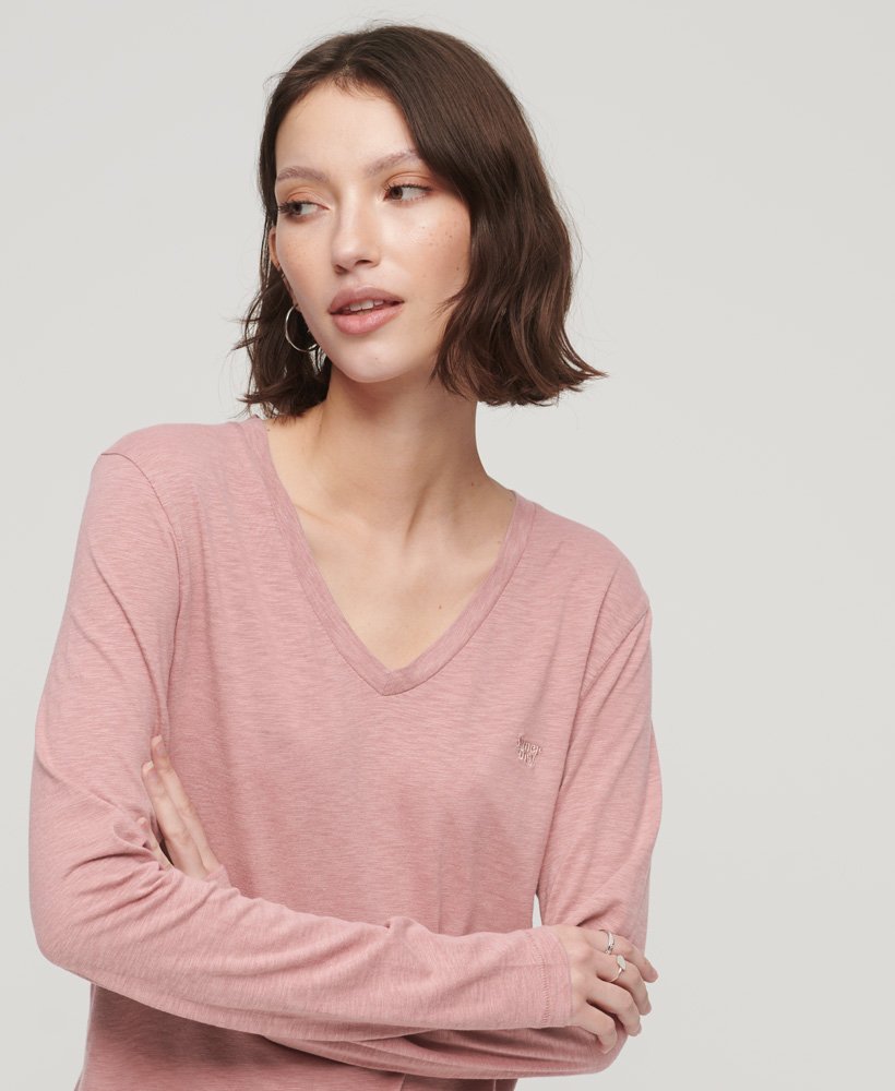 jersey top met lange mouwen en v-hals in mesa rose pink