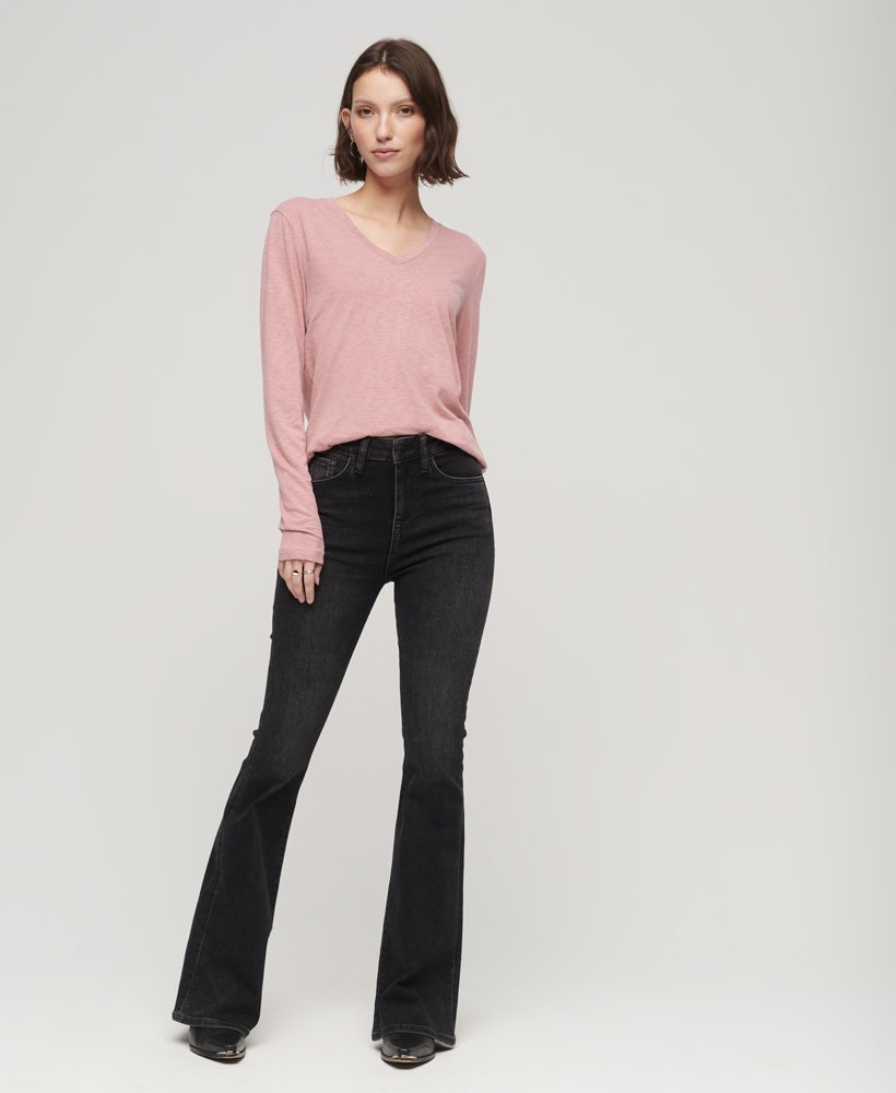 jersey top met lange mouwen en v-hals in mesa rose pink