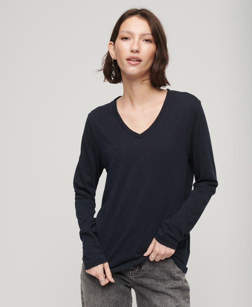 jersey top met lange mouwen en v-hals in eclipse navy