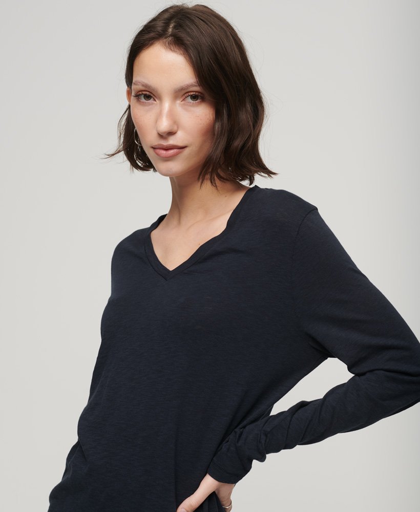 jersey top met lange mouwen en v-hals in eclipse navy