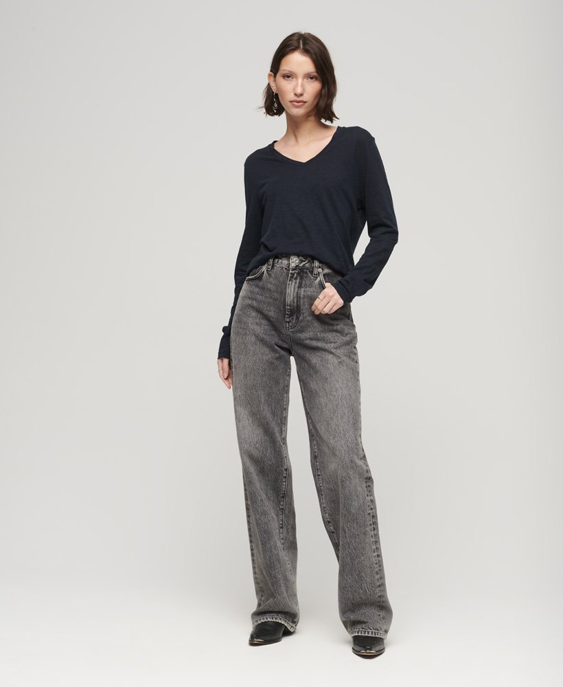 jersey top met lange mouwen en v-hals in eclipse navy