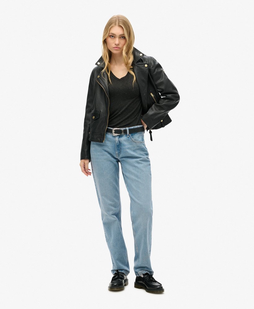 jersey top met lange mouwen en v-hals in zwart metallic