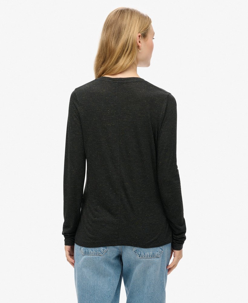 jersey top met lange mouwen en v-hals in zwart metallic