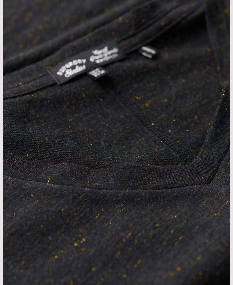 jersey top met lange mouwen en v-hals in zwart metallic