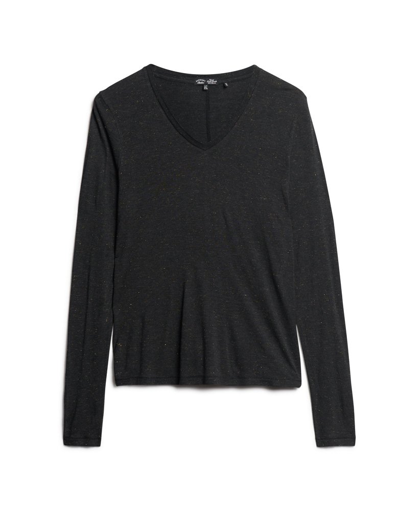 jersey top met lange mouwen en v-hals in zwart metallic
