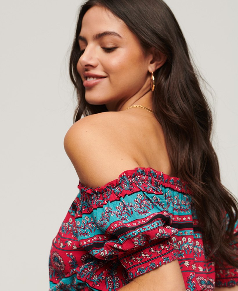 geplooide crop top met korte mouwen in parijs paisleyprint roze