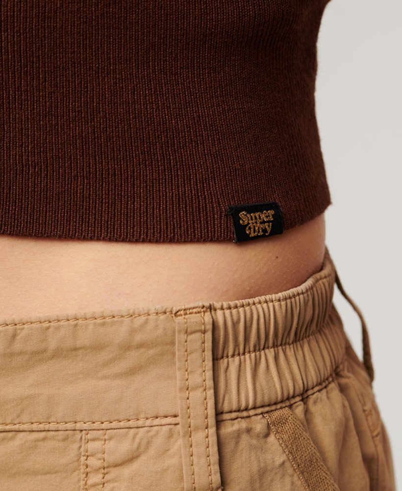 fijn gebreide tanktop in potgrondbruin