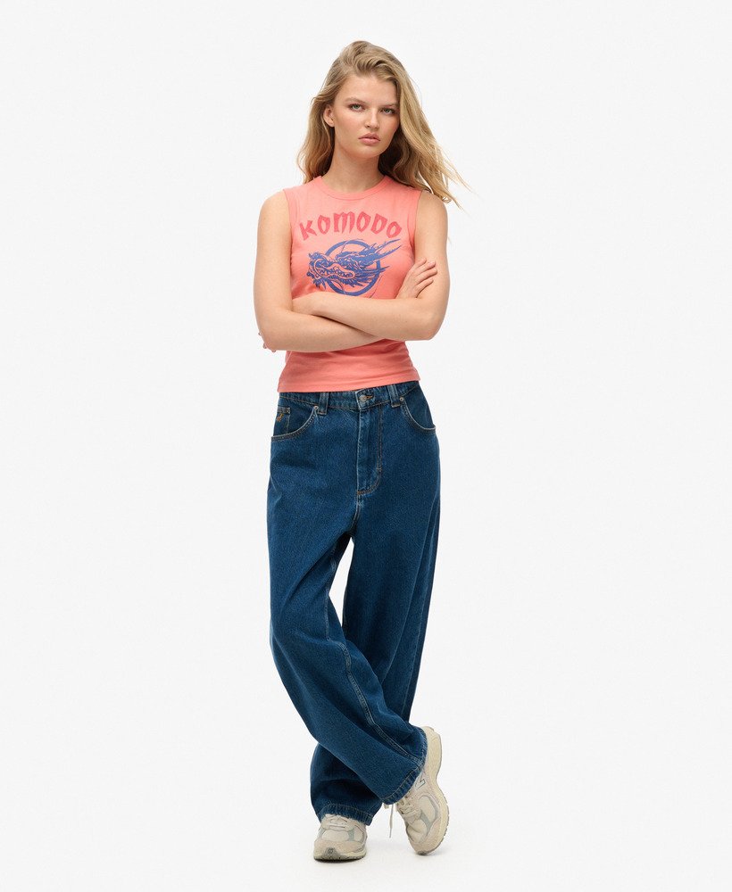 superdry x komodo classic dragon vest top in sunset coral