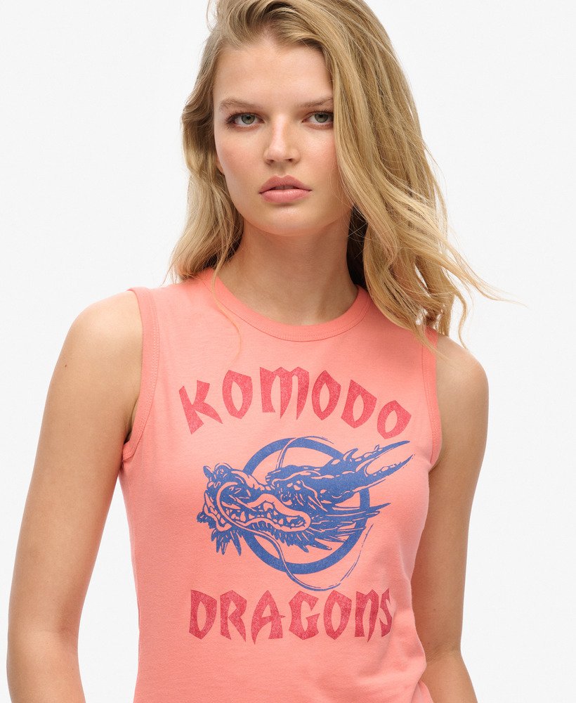 superdry x komodo classic dragon vest top in sunset coral