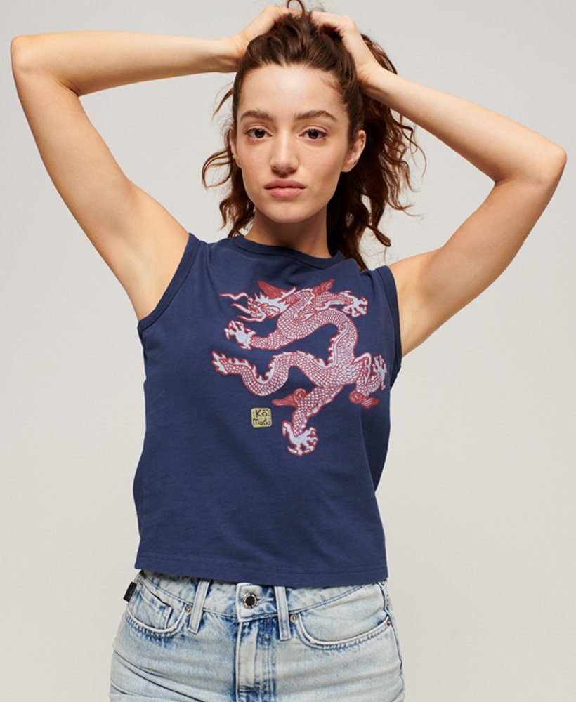 superdry x komodo vintage vest top in richest navy