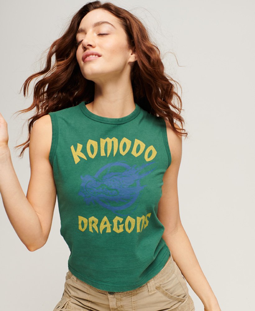 superdry x komodo classic dragon vest top in pine green