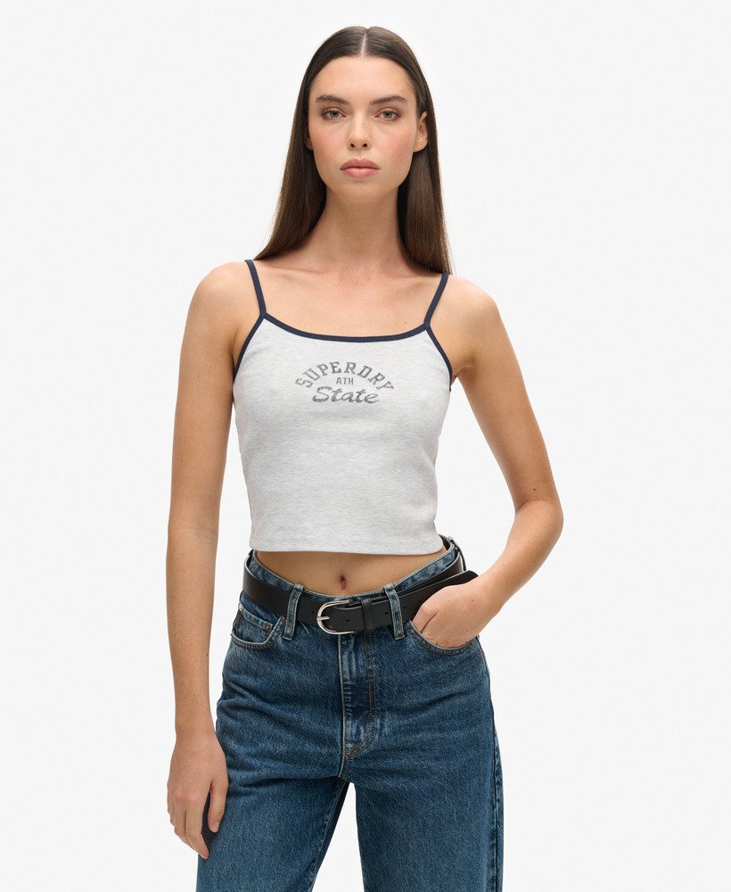 athletic essentials crop cami top in cadet grey marl