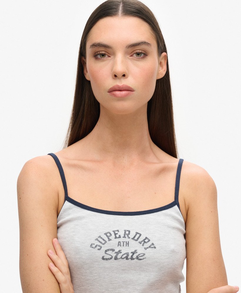 athletic essentials crop cami top in cadet grey marl