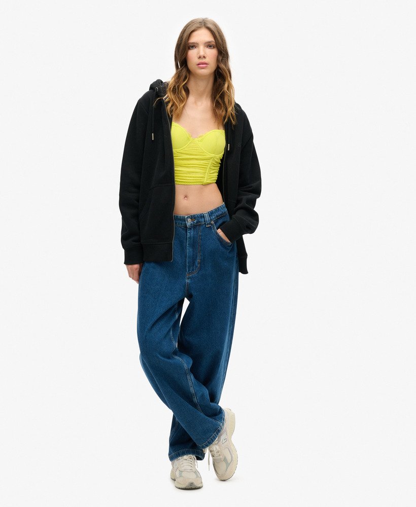 geplooide mesh crop top met korset in zwavelkleurige lente