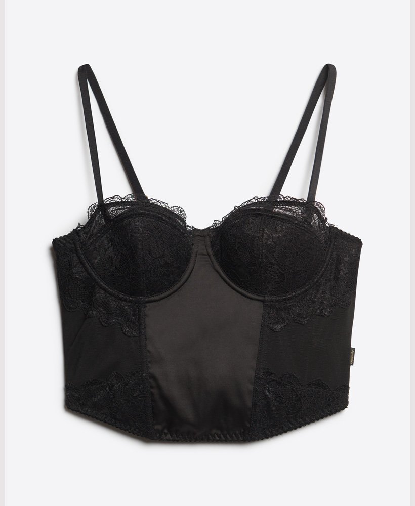 geplooide mesh crop top met korsetmotief in zwart