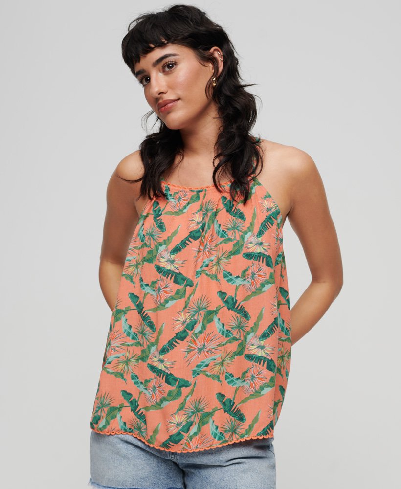 haltertopje met camisole in koraal tropisch