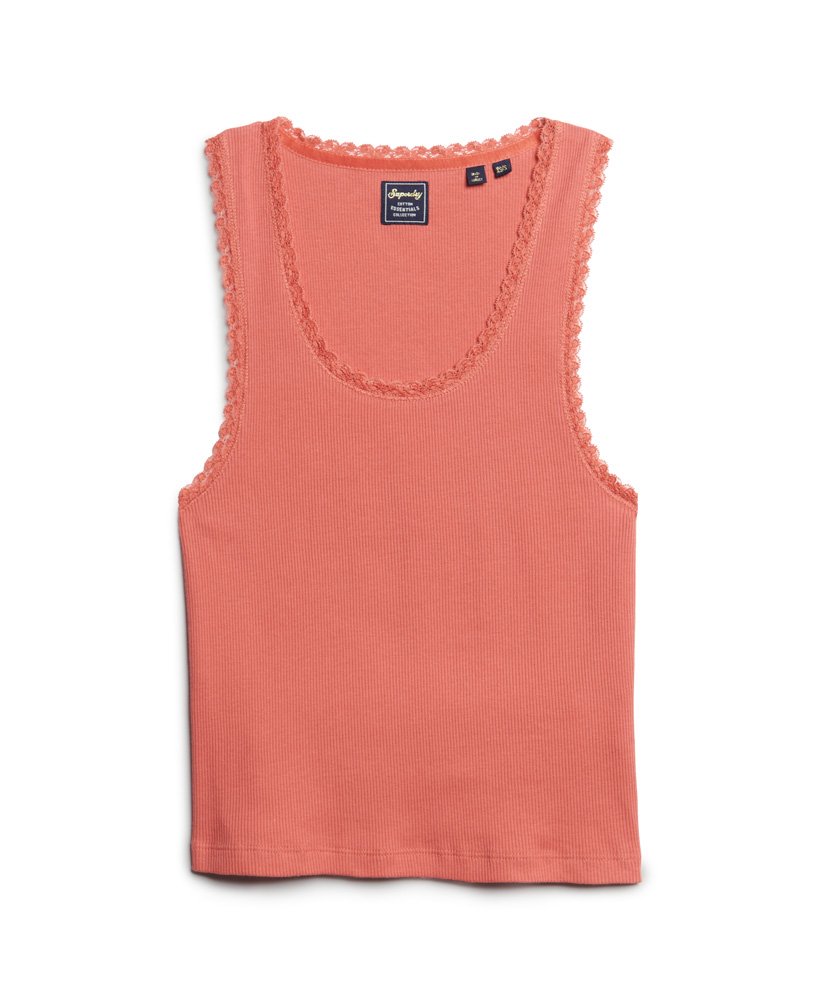 vintage vestje met kanten rand van athletic essentials in koraalroze.