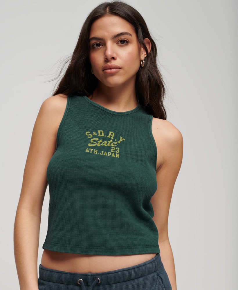athletic essentials wafel tanktop in donker dennengroen