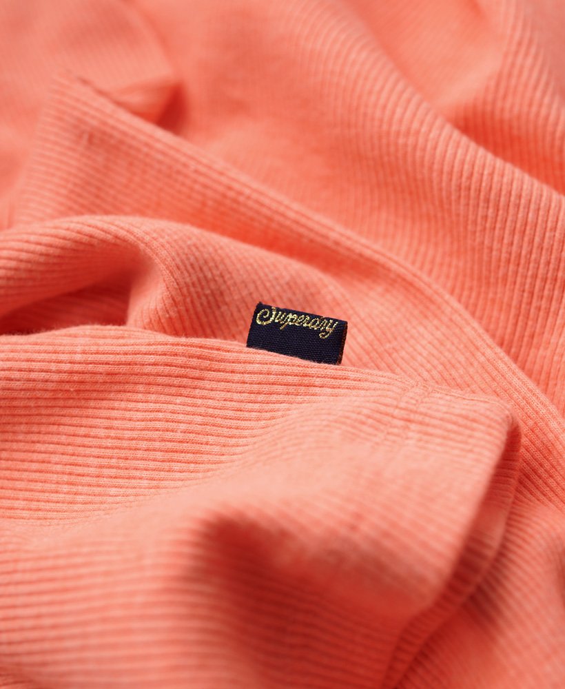 geribbelde henley-top met lange mouwen in pastelkoraal