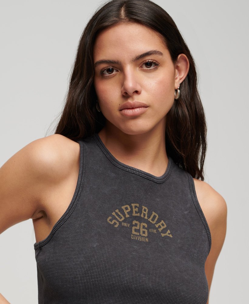 athletic essentials wafel cropped tanktop in gewassen zwart