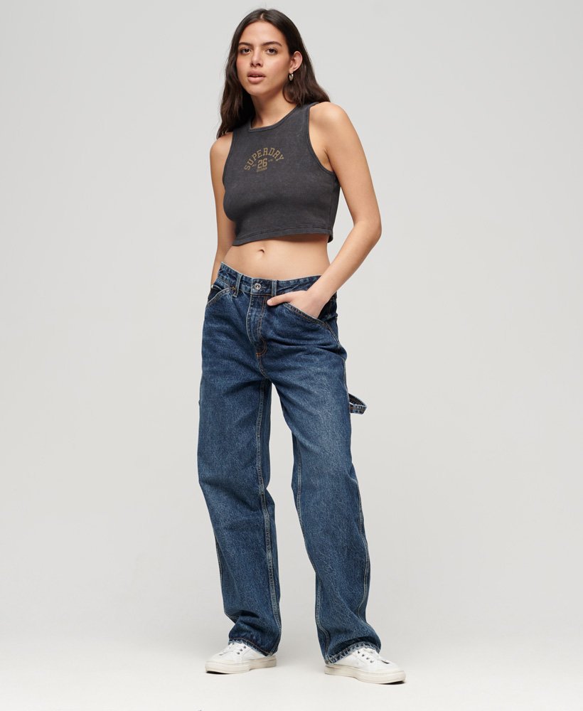 athletic essentials wafel cropped tanktop in gewassen zwart