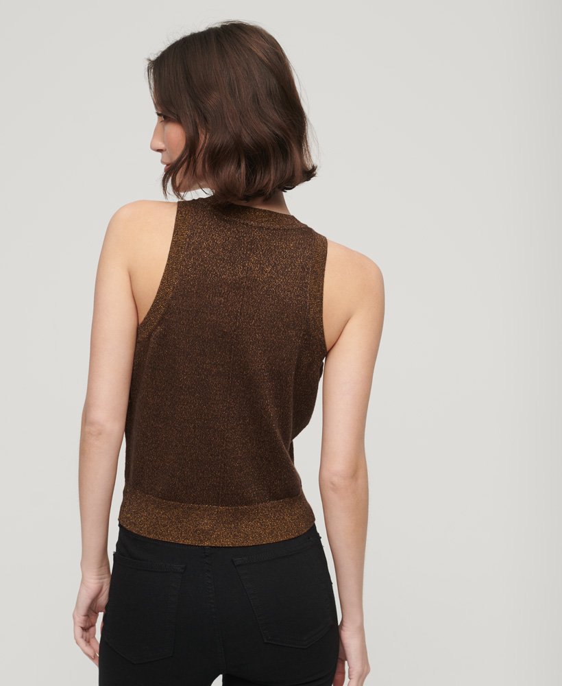 gebreid vest met ronde hals van merinowol in denim co tabacco brown metallic