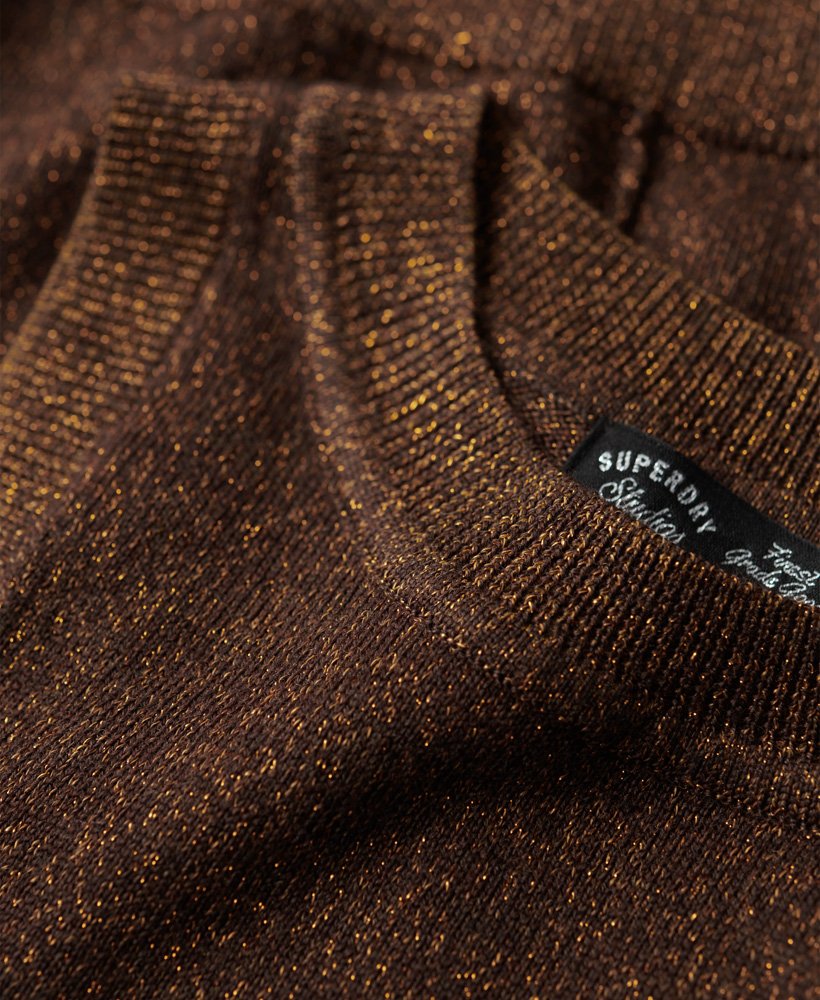 gebreid vest met ronde hals van merinowol in denim co tabacco brown metallic